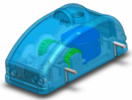 Car body with indent for artwork and character